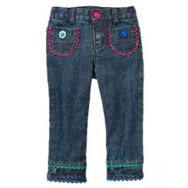 Calça Jeans Botões de flores - 6 a 12 meses - Gymboree