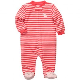 Pijama com pés Listrado Coral - 3 meses - Carter´s