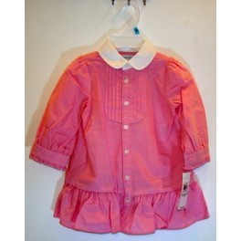 Vestido Oxford M/L com botões e gola branca - Ralph Lauren - 6 Meses