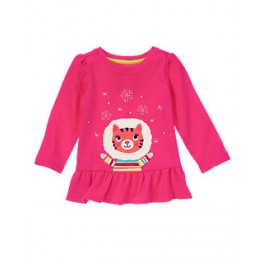 Camiseta M/L Pink Let´s Snow - 6 a 12 meses