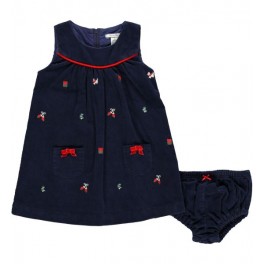 Vestido Azul Veludo Cotelê bordado c/ calcinha - 24 Meses- Hartstrings Vestido Azul Veludo Cotelê bordado c/ calcinha - 24 Meses- Hartstrings