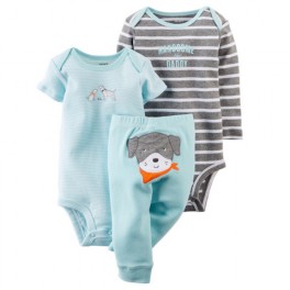 Conjunto Carter´s 3 Pçs Body M/L M/C e Calça  - 9 Meses