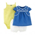 Conjunto Carter´s 3 Pçs Azul e Amarelo - 12 meses - Menina