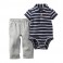 Conjunto Carter´s 2 Pçs - Body regata e Calça - Menino - Marinho Listrado  - 9 Meses