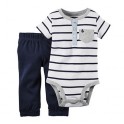 Conjunto Carter´s 2 Pçs - Body  e Calça - Menino - Branco Listrado  - 6 Meses