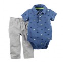 Conjunto Carter´s 2 Pçs - Body Polo e Calça - Menino - Azul Baleias  - 6 Meses