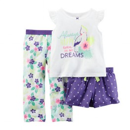 Conjunto Carter´s 3 Pçs - Pijama Tropical  - Roxo Floral - 24 meses