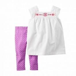 Conjunto Carter´s 2 Pçs - Bata Regata e Calça - Branco Lilás - 3T