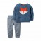 Conjunto Carter´s 2 Pçs Blusa Azul Raposa - Menino - 12 meses