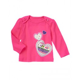 Camiseta M/L Rosa Coração - 6 a 12 meses - Gymboree